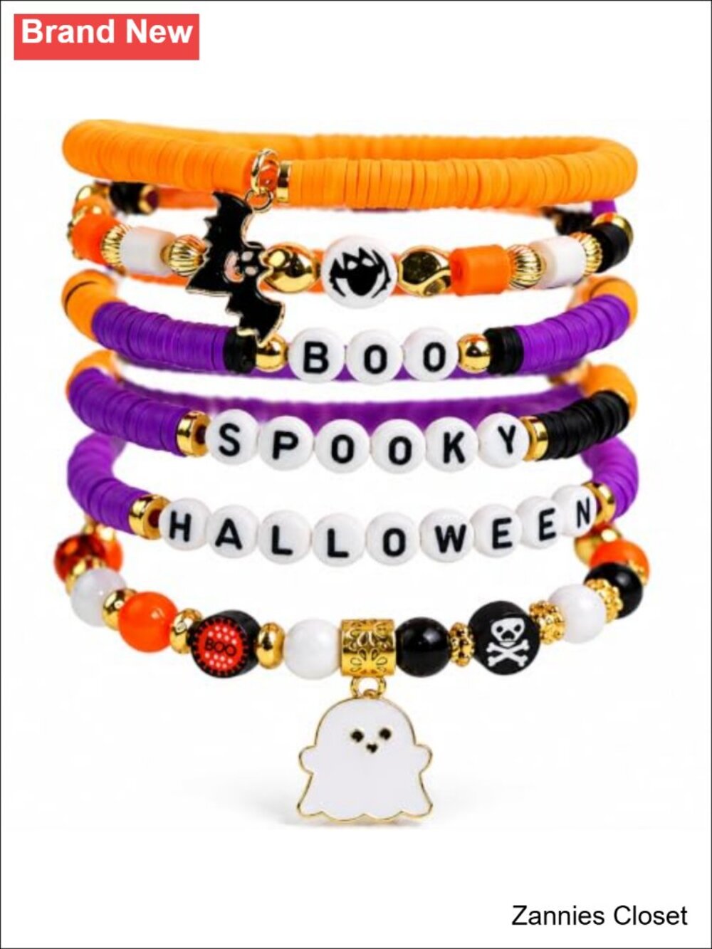 👻 6 Pack Halloween Bracelet Party Favors Polymer Clay Stretch Bracelets